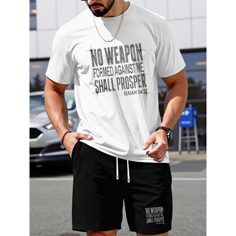 

A Stylish Two-Piece Set Featuring a Print T-Shirt And Shorts, Perfect for Outdoor And Casual Home Wear, Designed with The Biblical Verse No Weapon XL