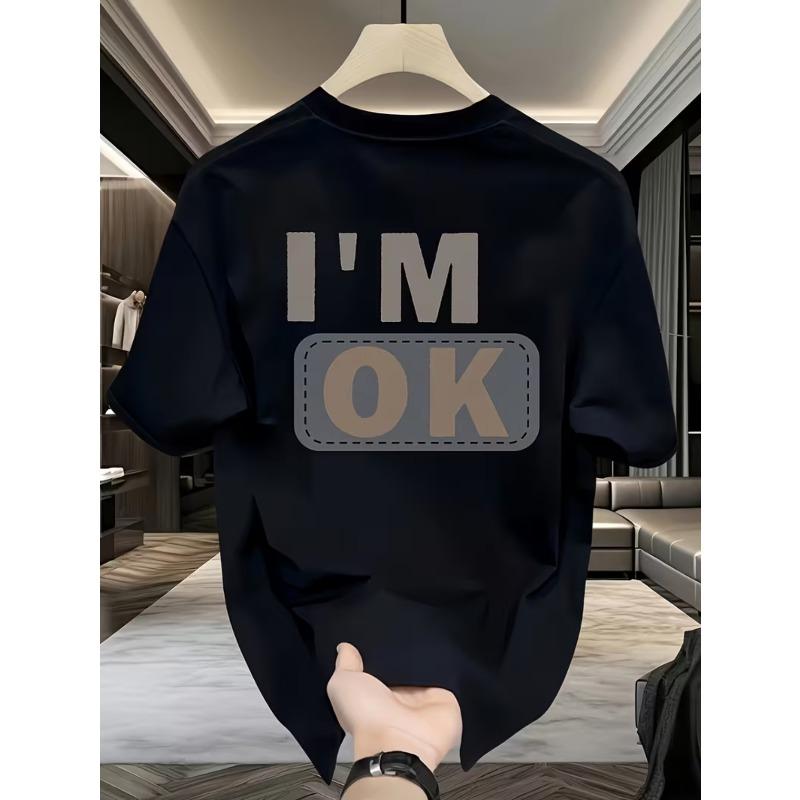 

Men s Breathable Crew Neck Short Sleeve T-Shirt with Men s Letter Pattern Print Top 4XL чорний