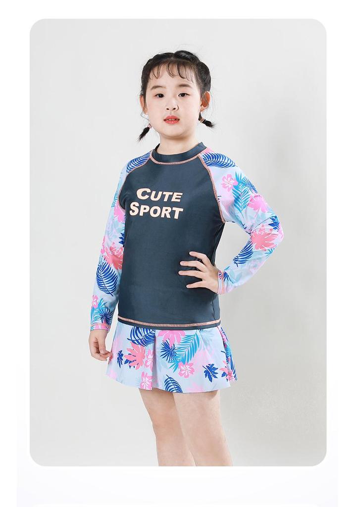 Girls' Plus Size Two-Piece Short-Sleeve Swimsuit - Extra Large, Quick-Drying Swimwear for Kids