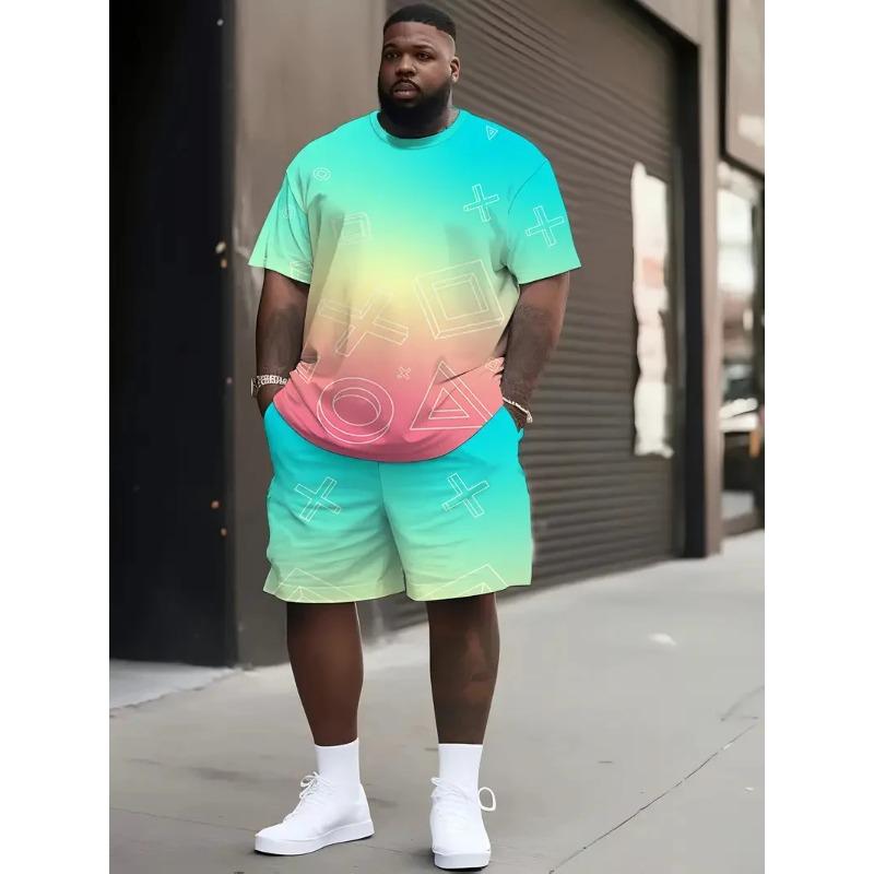 Fashion Printed Set Casual Loose Men's Crew Neck Sport Wear Men’s