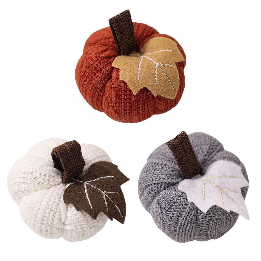 Thanksgiving Orange Pumpkin Knitted Hanging Ornaments for Indoor Decor
