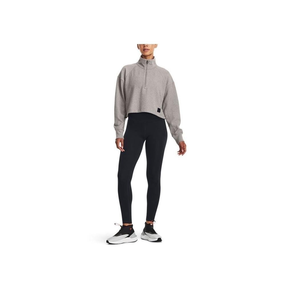 Under Armour Solid 1/4 Zip Mock Neck Fleece Training Sweatshirt Women Sweatshirt Gray 1379772-294