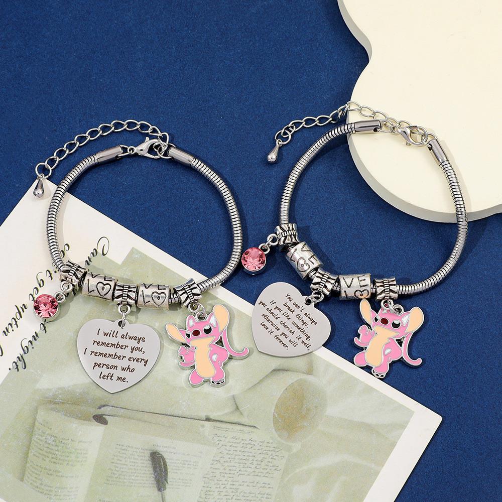 Stitch Cartoon Charm Bracelet Zinc Alloy Love Heart Pendant For Men Women Gift