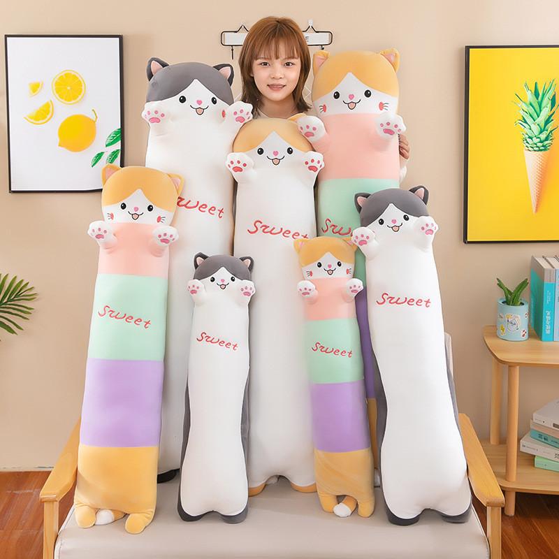 Long Cat Plush Pillow Snuggly Hugging Toy For Girls Perfect Bedtime Companion**