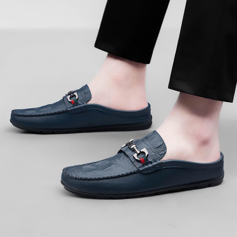 Fashion New All-match Muller Shoes Men Genuine Leather Fashion Half Slipper Summer Men Loafers Flats Slippers for Outdoor Men's Shoes