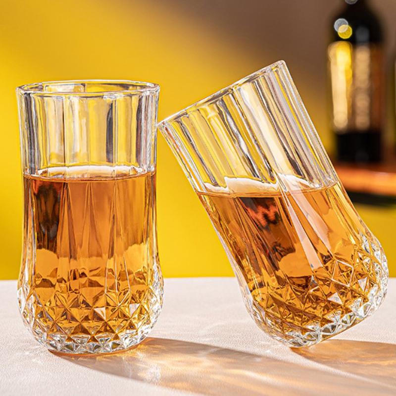 2pcs Set 12.4oz 360ml Luxury Cocktail Cup Set Beer Glasses Transparent Diamond Carved Glass Cup Restaurant Foreign Wine Goblet