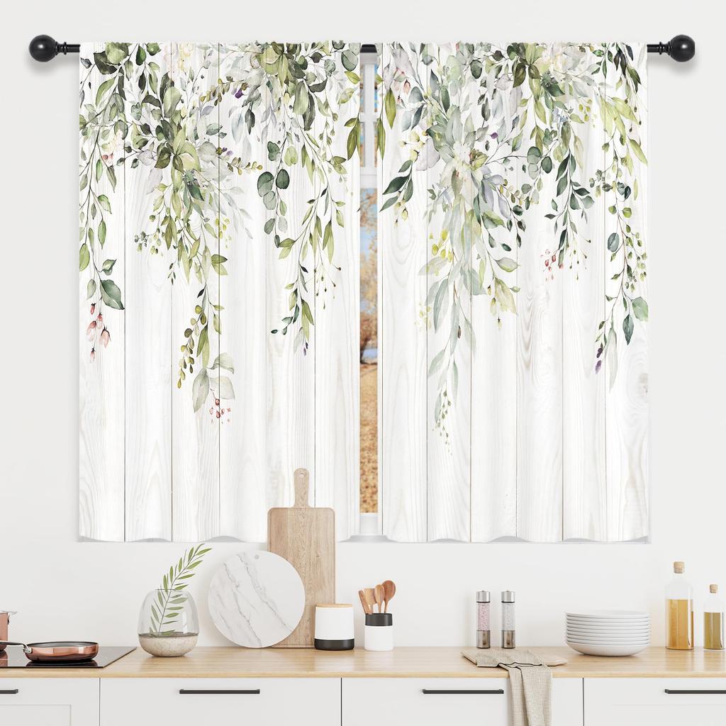 2 Paneele Küchenvorhänge Pflanzen Blume Frühling Floral Botanisches Muster Vorhänge Für Badezimmer Schlafzimmer Wohnzimmer Stangentasche