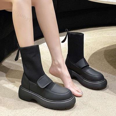 New 2025 Autumn White Mid-Calf Boots Women Shoes Fashion Round Toe Platform Booties Thick Sole Rubber Ladies Solid Slip-On Botas
