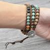 Milangirl Bohemia Jewelry Bracelets 6MM Matte Stone Wrap Leather Bracelets Vintage 3 Strands Multilayer Woven