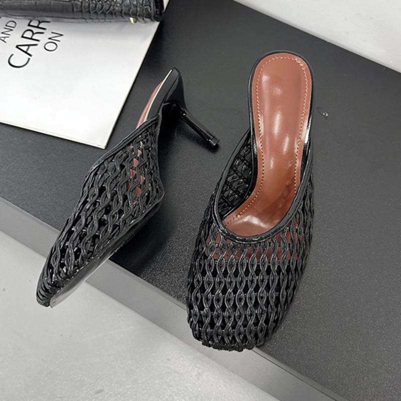 Fashion SUOJIALUN 2025 New Brand Women Slipper Ladies Elegant Round Toe Slip On Mules Shoes Fashion Weave Thin High Outdoor Dress Sandal
