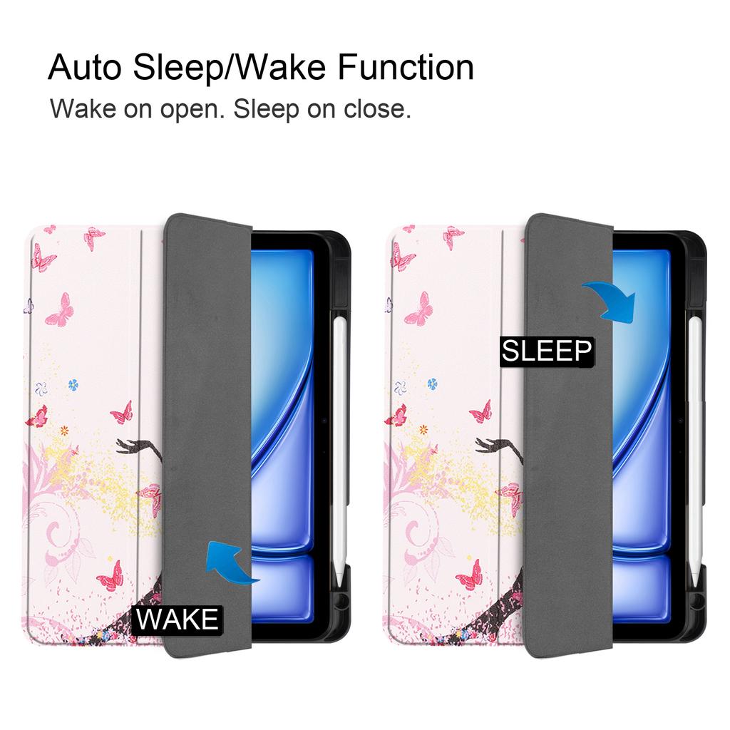 Für iPad Air 11 (2025)/(2024) Schutzhülle mit Musterdruck, Stiftschlaufe und dreifach faltbarem Ständer