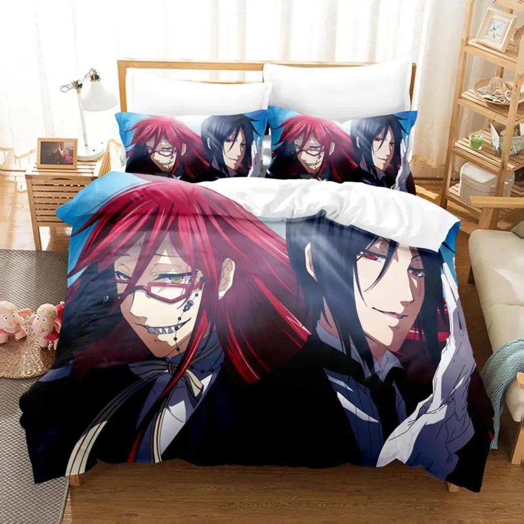 Anime Black Butler Sebastian Ciel Bedding Set,Duvet Cover Bed Set Quilt Cover Pillowcase,King Queen Twin Size Boys Girls Adults