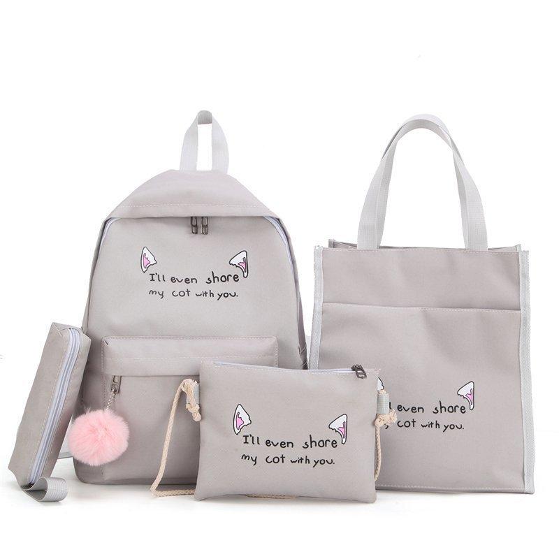 4Pcs/set Middle and High School Campus Student Schoolbag Four-piece Korean Version Ins Style Student Backpack Oxford Cloth Anti-splashing Backpack
