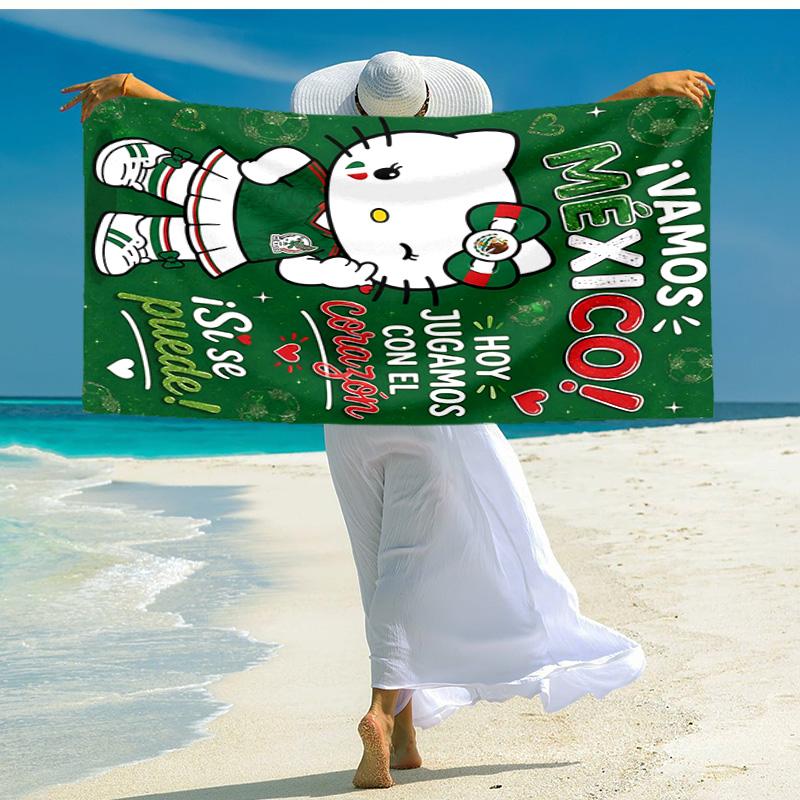 1pc Kitty Mexico Soccer Cartoon Quick Dry Microfiber Bath Towel for Swimming Surfing Camping Unisex Holiday. SJT7201144