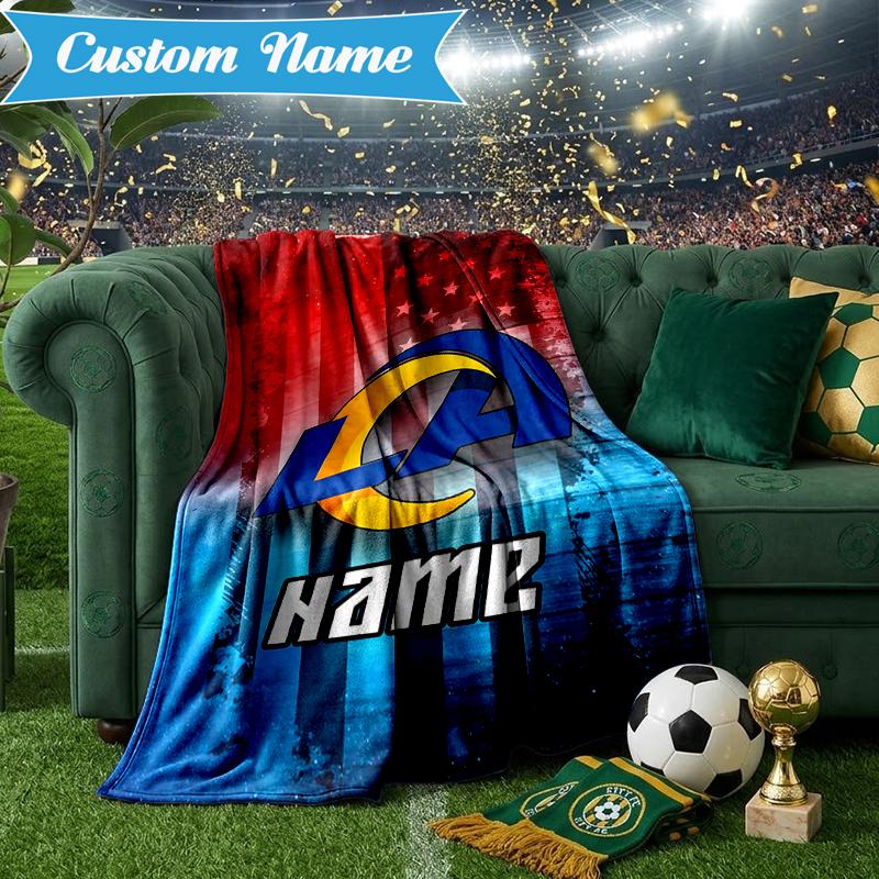 Custom Name Rams Fan Gear USA Blanket Lightweight Ideal Bedding Blanket Perfect for Travel, Camping, Living Rooms, Sofas, Christmas Gift