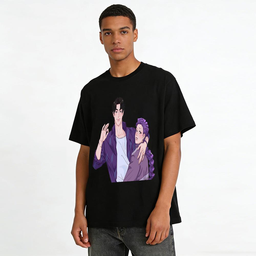 Vintage Anime Style Couple Print Casual Top Unisex Loose Breathable Trendy T-Shirt For Daily Wear Pure Cotton T-shirt