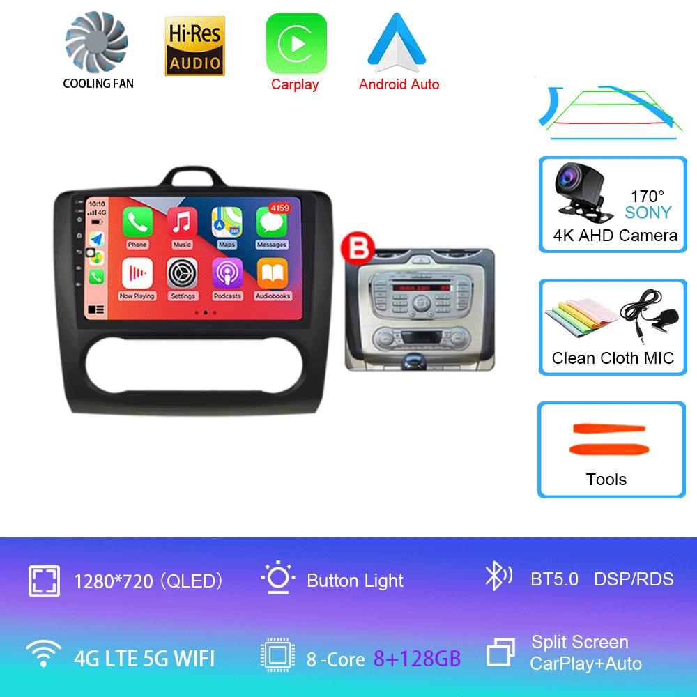 Android 14 Car Radio Autoradio For Ford Focus 2 Mk2 2004 - 2011 GPS Navigation Multimedia Player Carplay Stereo WIFI 360 Camera