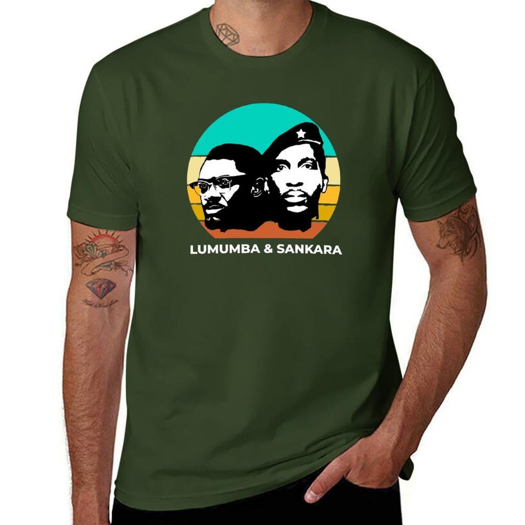 Sankara und Lumumba Retro Sunser T-Shirt Tops, ästhetische Kleidung, Anime-T-Shirts aus schwerem Material für Herren