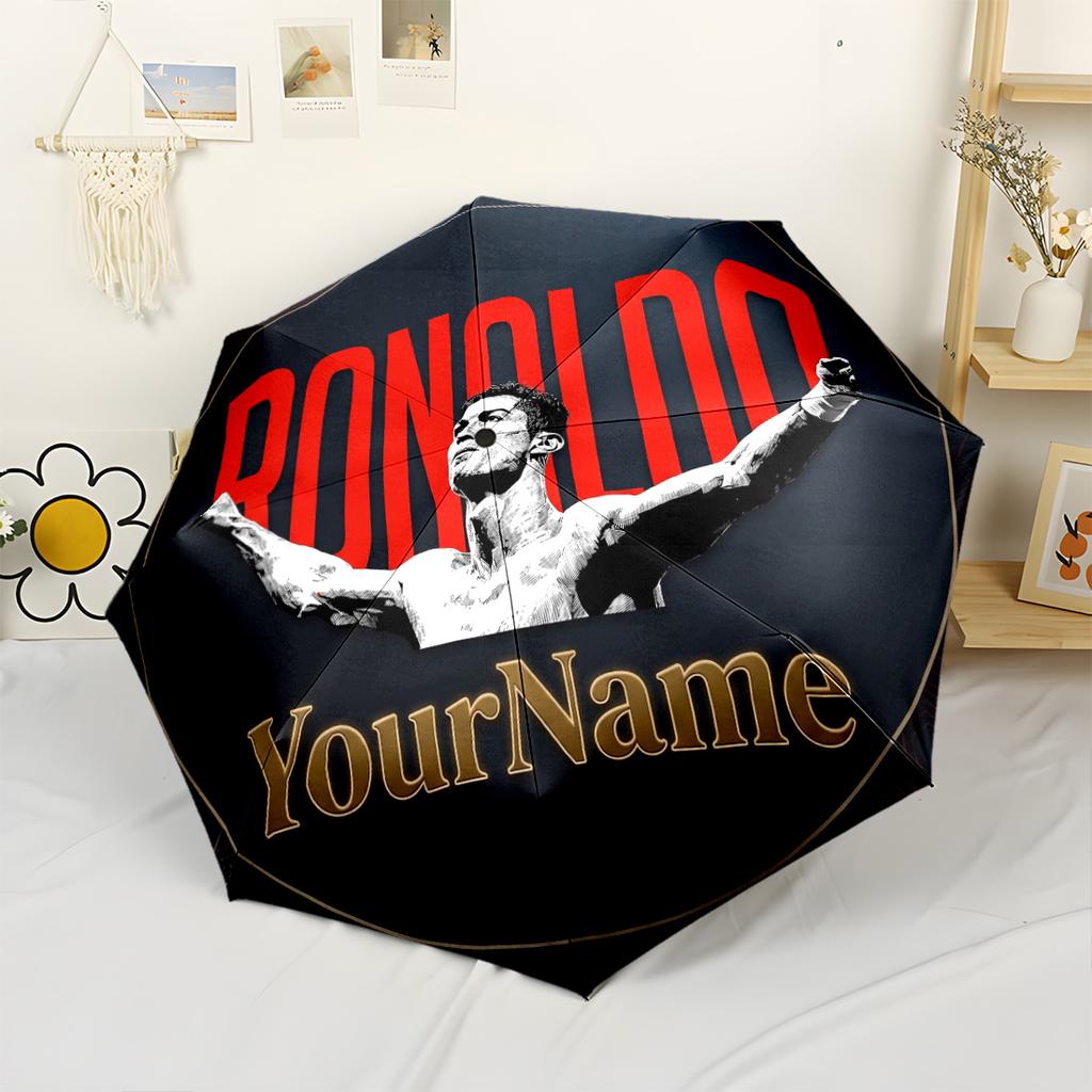 Cristiano Ronaldo Customize Text Umbrella Automatic Umbrella Sturdy 8-Rib Shaft Foldable Design Durable Everyday Carry Umbrella Outdoor Accessory