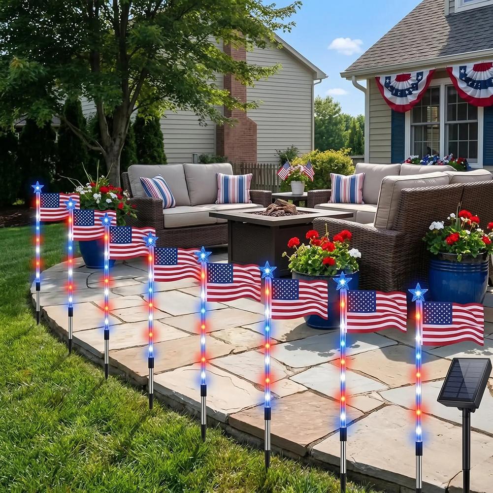 Solar Powered Flag Path-Lights Waterproof Eco Friendly Solar Powered & Auto Off Patriotic Holiday Celebrations