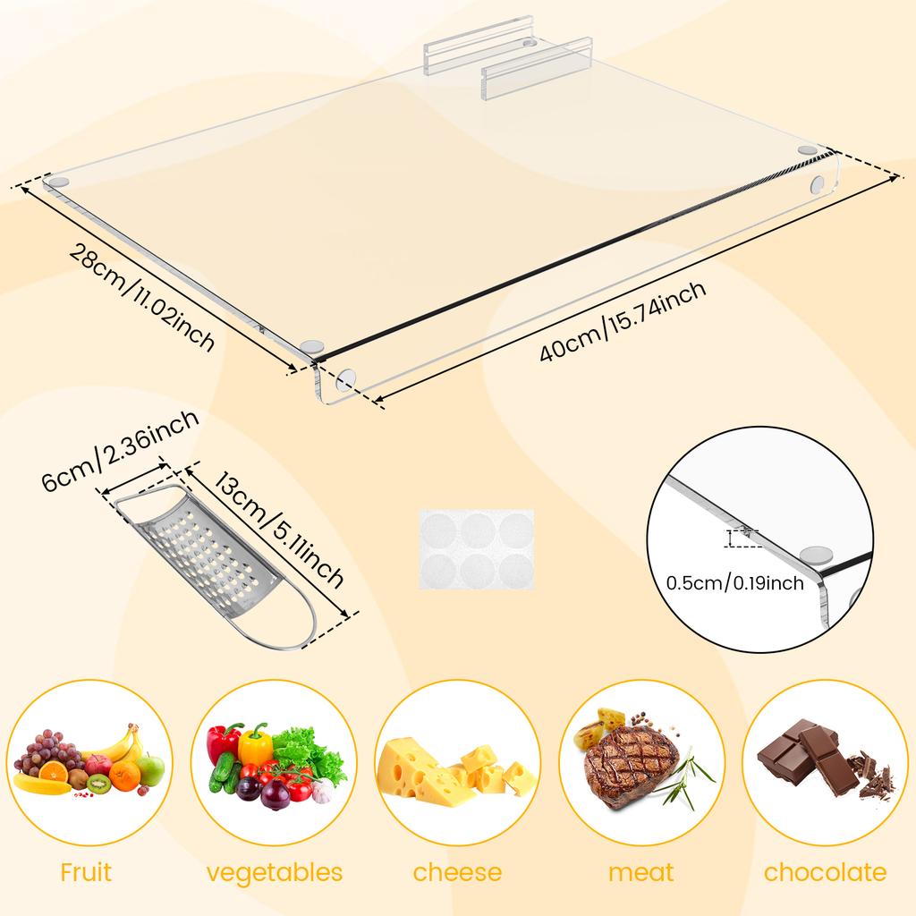 Acrylic Cutting Board with Round Nonslip Mats Food Grade Acrylic Chopping Board with Scraper Clear Cutting Board Reusable