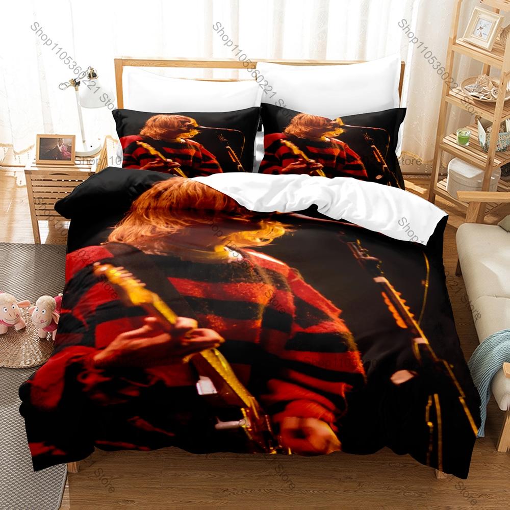 Rock Star Kurt Cobain Bedding Set, Duvet Cover & 2 Pillowcases, Classic Musician Pattern Breathable Fabric All Season Use