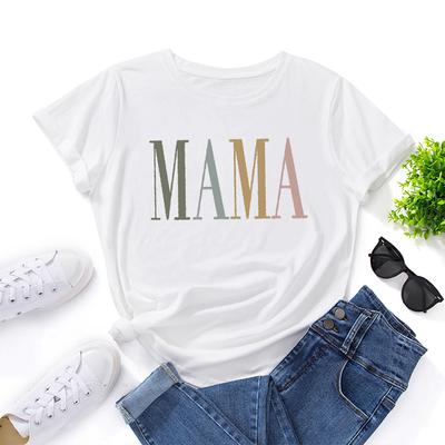 MAMA Cotton T-Shirt Short Sleeve Round Neck Women 2d Print Tops