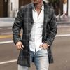 Men Overcoat Plaid Single-breasted Turndown Collar Long Sleeves Slim Mid-length Jacket Coat Streetwear
