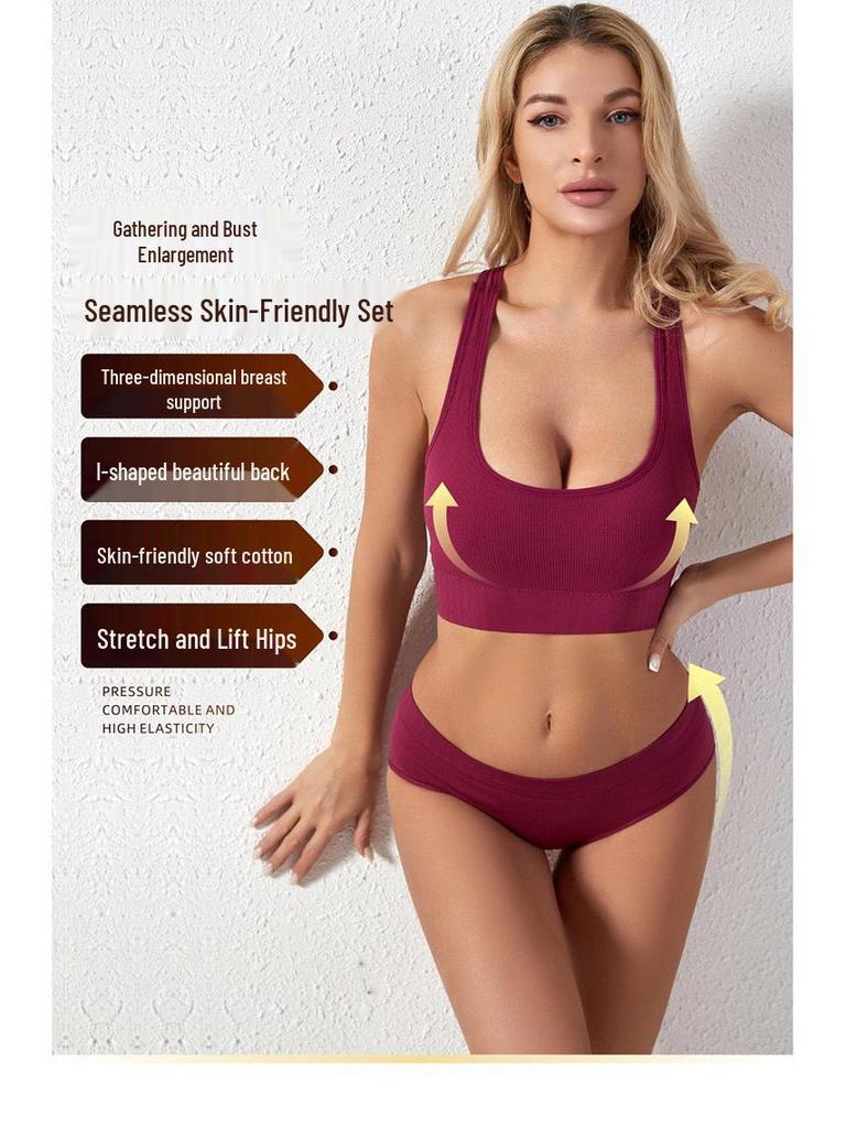 Plus Size Women's Sports Yoga Bra & Brief Set - Sexy, Wireless, Beautiful Back Design