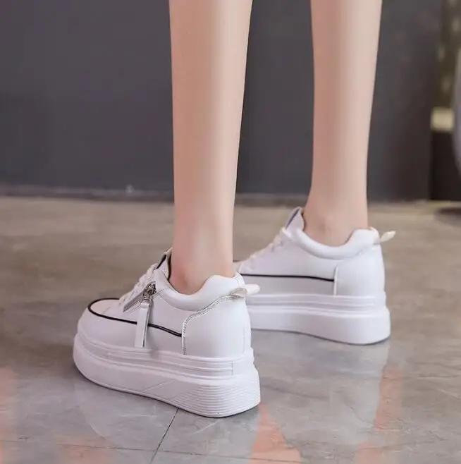 Fashion NEW Spring Autumn New Slope Heel Thick Sole Heightened Small White Shoes Lace-up Small White Shoes Single Shoe