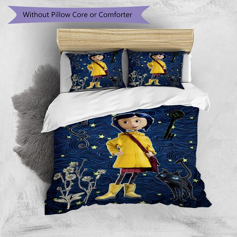 3pcs Coraline (5) Design Cover Set - HD Printed Bedding with 1 Cover and 2 Pillowcases - Perfect for Home and Dorm Decor
