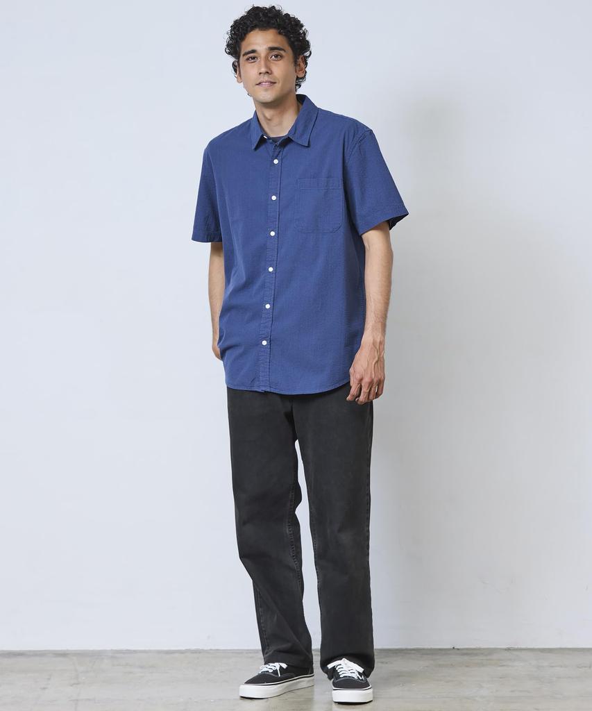 LL Bean Organic Cotton Seersucker Short Japan Size Bright 1000041817 Men's Shirt, Sleeve, Striped, Fit, M, Blue,