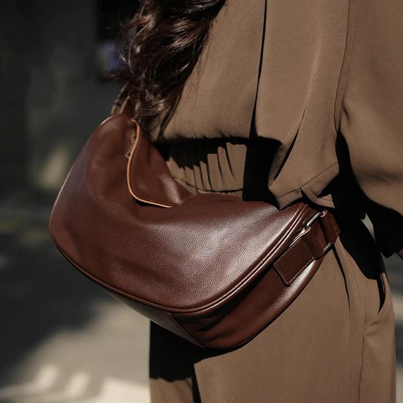 Ladies Soft Cowhide Retro Hobos Crossbody Bags Women's Cow Genuine Leather Handbags Female Luxury Fashi Shoulder Bags For Lady