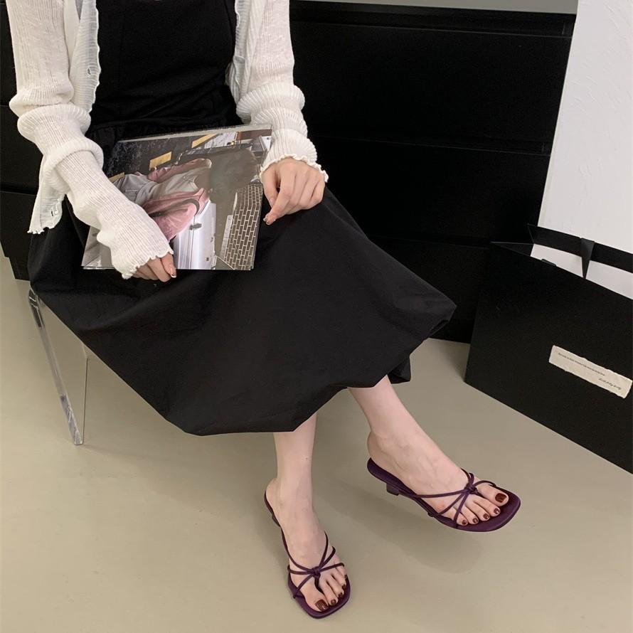 French temperament thin heel cool slippers fairy shoes 2025 new summer fashion black high heel sandals