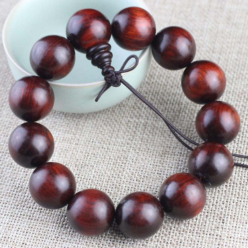Purple Sandalwood Rhinoceros Horn Prayer Beads Bracelet with High Oil Content - 20 Red Wood Beads