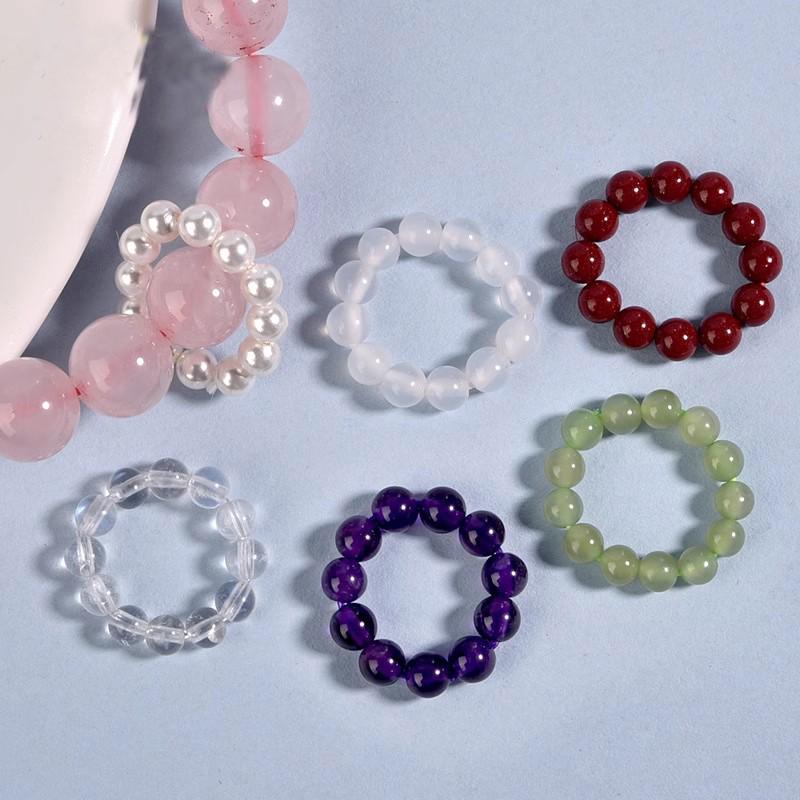 Natural Hetian Jade Bracelet with Purple White Crystal Cinnabar Beads and Hand-Twist Rings Accessories.
