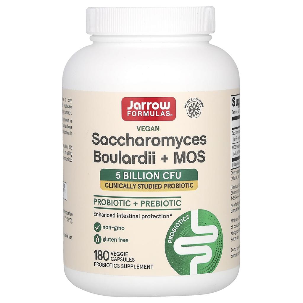 Jarrow Formulas Saccharomyces Boulardii Plus MOS, 5 Billion, Delayed Release Veggie Capsules, 180 Tablets