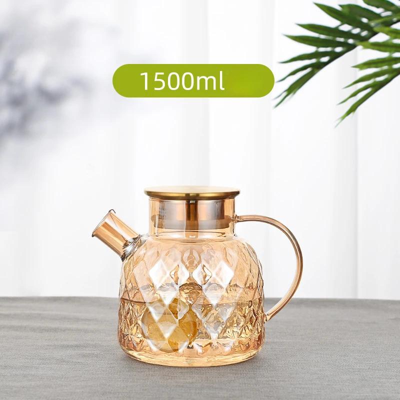 Drinkware Transparent Kettle Teapot Glass Water Jug With Lid Beverage Dispenser Juice Container Heat Resistant Cold Jugs Kitchen