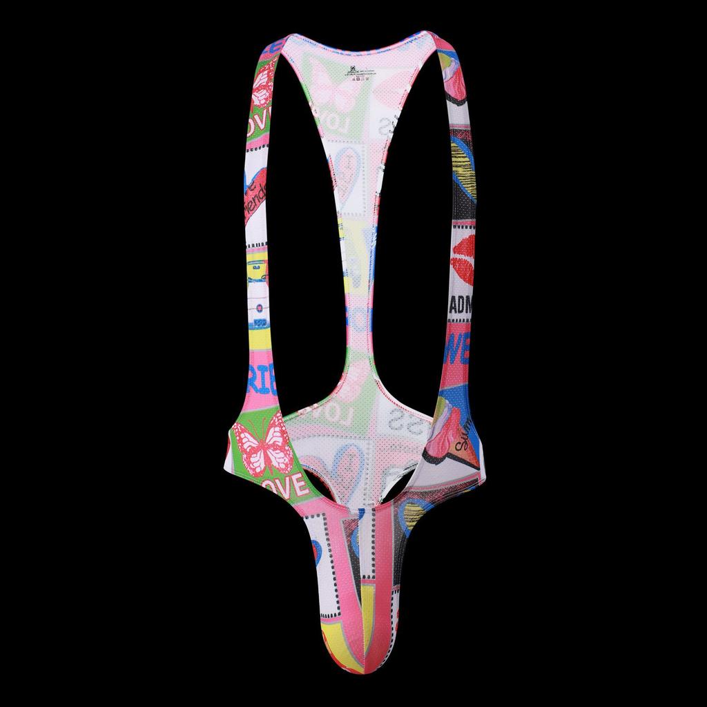 Sexy Men Print Bodysuits Men's Mesh Jockstrap Leotard Underwear Jumpsuits Wrestling Singlet Bodysuit Lingerie Men Body Shapers