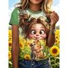 Summer Women's 3D Printed Crew Neck T-Shirt Fashion Versatile Trend Breathable Casual