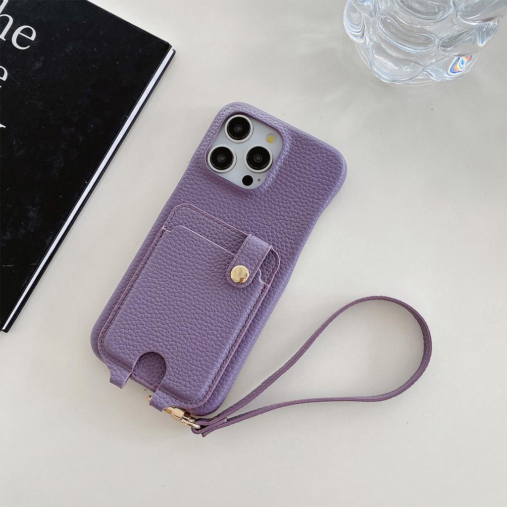 Luxury Leather Case For iPhone 15 14 13 12 11 Pro Max Lanyard Card Bag Shockproof Simple Cover