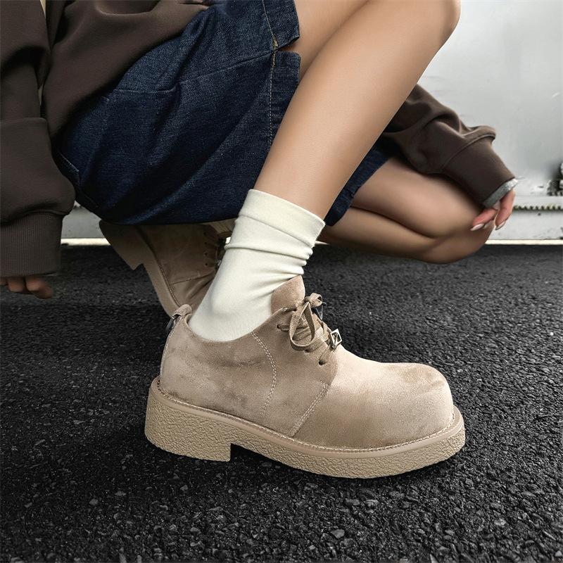 2024 new big head shoes men's platform heightening Martin boots retro tooling short boots casual leather shoes 14433-R