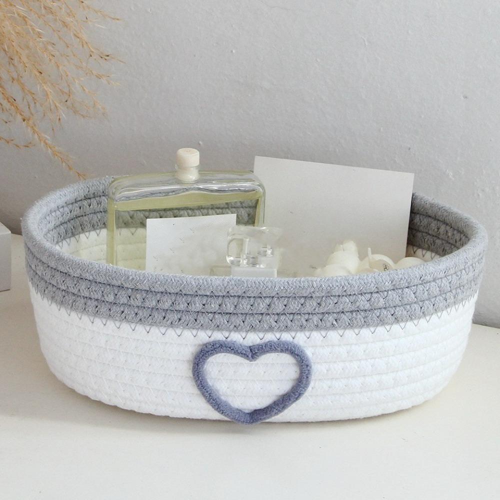 Cotton Rope Weaving Storage Basket Heart Pattern Nordic Style Toys Storage Basket Handmade Desktop Organizer