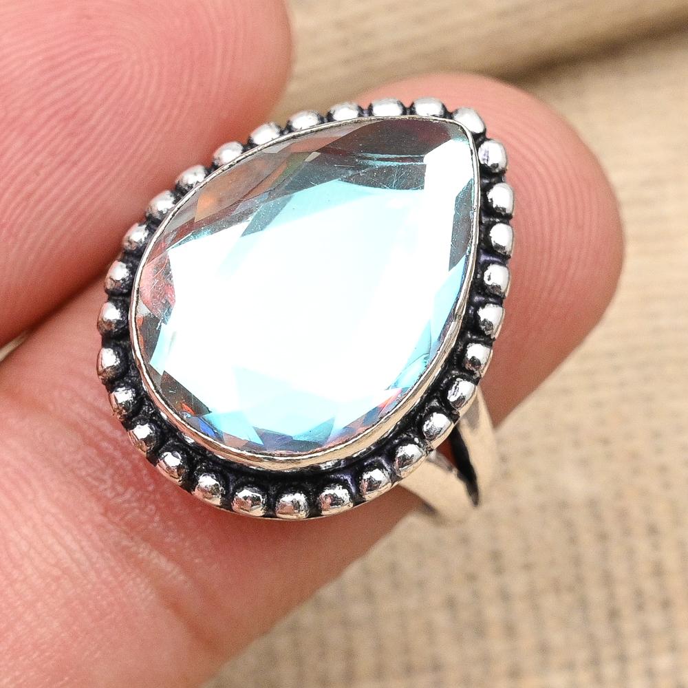 Regenbogen-Mystic-Topas-Edelstein, handgefertigter Ringschmuck aus massivem 925er-Sterlingsilber