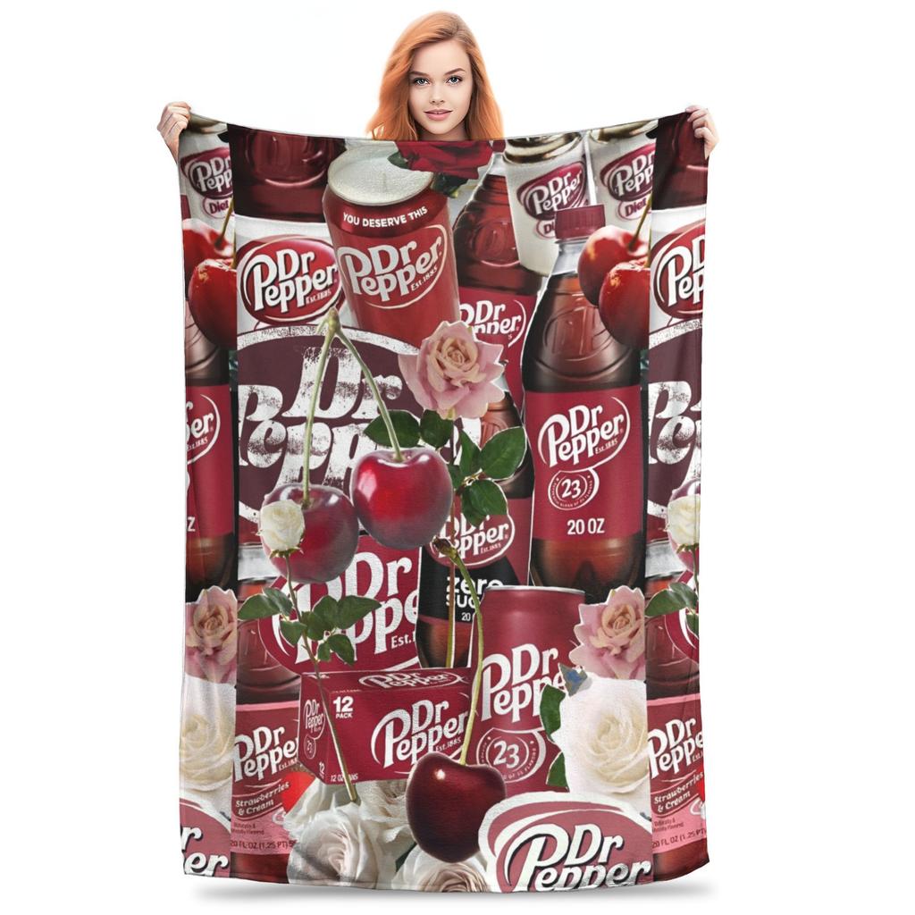 Dr Pepper Ribbon Blanket Flannel Summer Air Conditioning Drink Portable Warm Throw Blankets for Home Couch Plush Thin Quilt