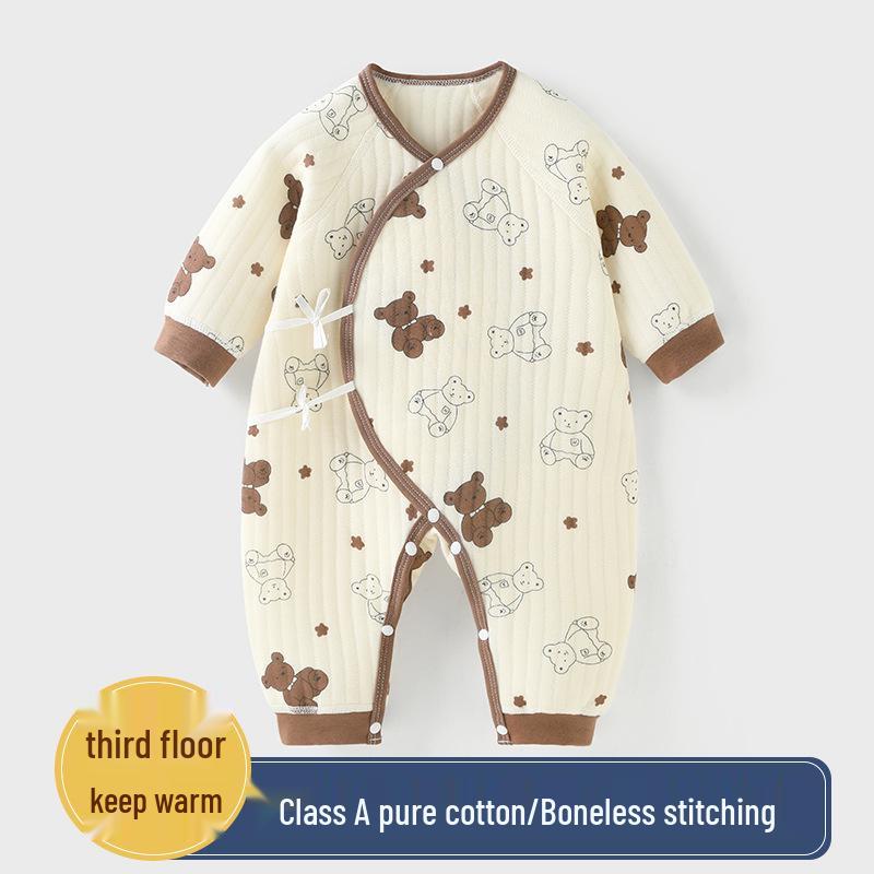 

Three-Layer Quilted Baby Butterfly Jumpsuit: Warm Cotton Romper for Infants in Autumn and Winter 66cm