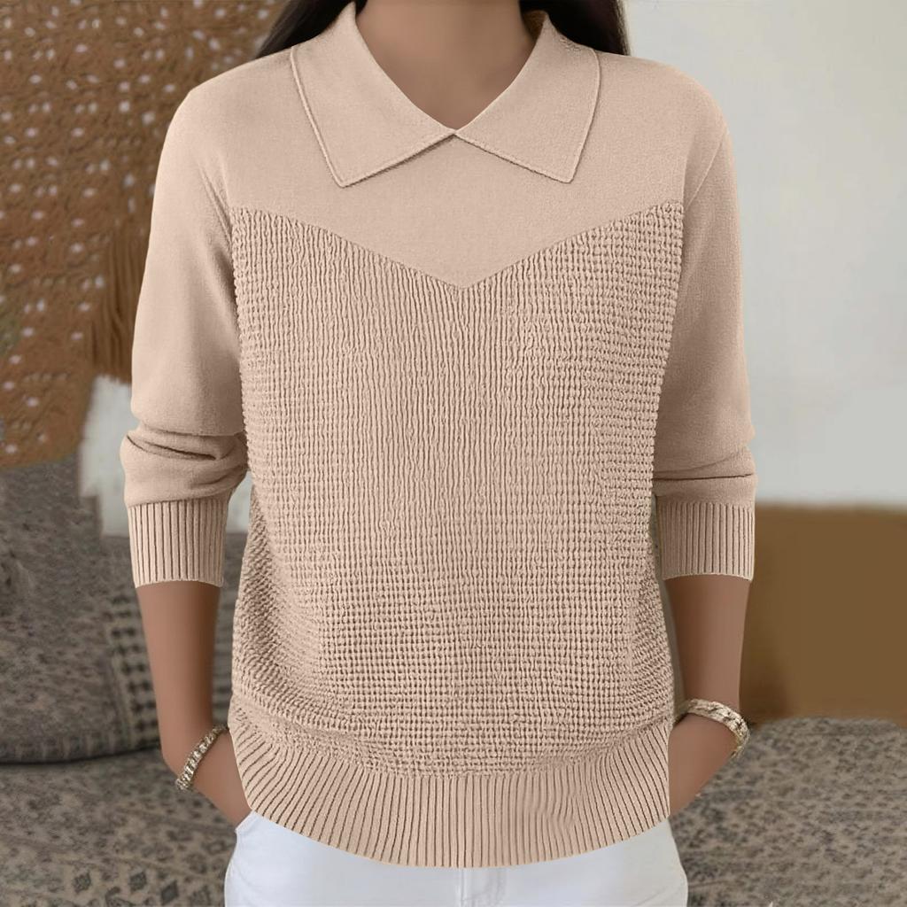Damen Lässiger und Modischer Langärmliger Gestrickter Einfarbiger Oberteil-Pullover