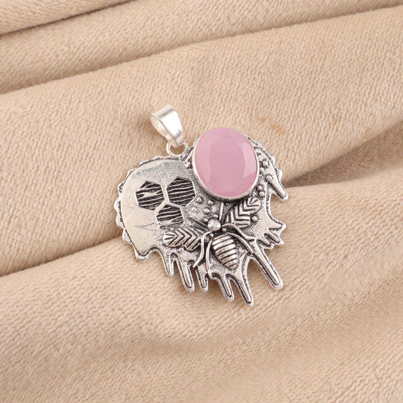 

Розовый Халцедон Драгоценный Камень 925 Стерлинговое Серебро Ювелирные Изделия Ручной Работы Бохо Подвеска 1,49 CP-28-18