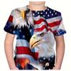 Summer Round Neck 3D Eagle Pattern Printed Top Fashionable Casual Short Sleeved Children's Boy T-shirts