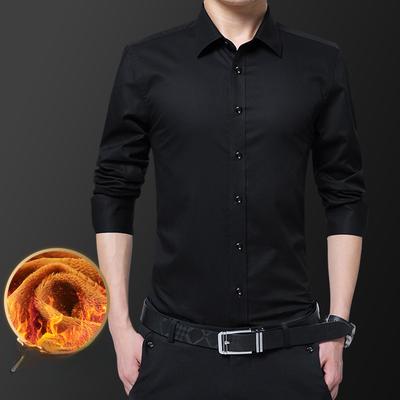 Langarmshirt Herren Herbst und Winter Samt Bügelfrei Langarm Schwarz Herrenhemd Herren